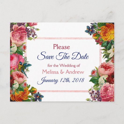 Burgundy Floral Save the Date Briefkaart (Voorkant)