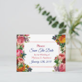 Burgundy Floral Save the Date Briefkaart (Staand voorkant)