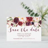 Burgundy Floral Save the Date Kaart (Staand voorkant)