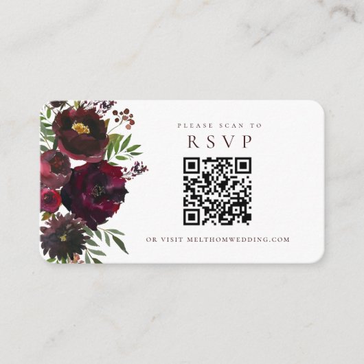 Burgundy Floral Scan to RSVP Wedding Enclosure Ca Informatiekaartje (Voorkant)