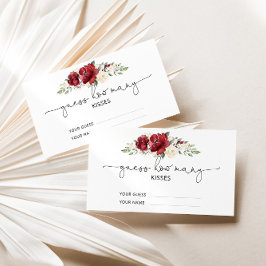 Burgundy floral schat hoeveel kisses brudal game informatiekaartje