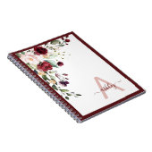 Burgundy Floral Script Monogram Initiaal Name Notitieboek (Rechterzijde)