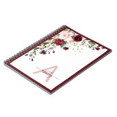 Burgundy Floral Script Monogram Initiaal Name Notitieboek (Linkerzijde)