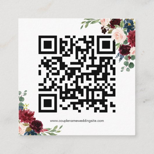 Burgundy Floral Script QR Code Wedding RSVP Kaart (Achterkant)