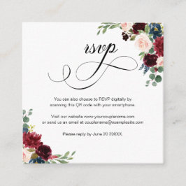Burgundy Floral Script QR Code Wedding RSVP Kaart