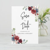 Burgundy Floral Script Weduwschap Save The Date (Staand voorkant)