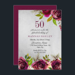 Burgundy Floral Silver 50th Birthday Invite Kaart<br><div class="desc">Burgundy Marsala Floral Silver 50th Birthday Invite See matching collectie in niche and nest store Beauful elegant burgundy bloemen. Handbeschilderde waterverf perfect voor uw vrijgezellenfeest</div>