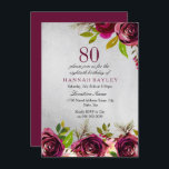 Burgundy Floral Silver 80th Birthday Invite Kaart<br><div class="desc">Burgundy Floral Silver 80th Birthday Invite See matching collectie in niche and nest store Beauful elegant burgundy bloemen. Handbeschilderde waterverf perfect voor uw vrijgezellenfeest</div>