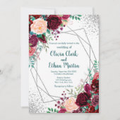 Burgundy Floral Silver Geometric Kaart (Voorkant)