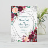 Burgundy Floral Silver Geometric Kaart (Staand voorkant)