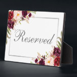 Burgundy Floral Silver Gereserveerd 5x7 Tabel Fotoplaat<br><div class="desc">Waterverf Floral Burgundy Marsala Silver Wedding Gereserveerd 5x7 Tafel Plaque</div>