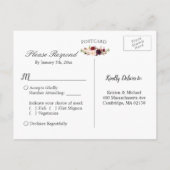 Burgundy Floral Silver Gray Navy Blue Wedding RSVP Uitnodiging Briefkaart (Achterkant)