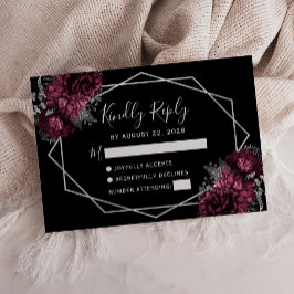 Burgundy Floral Silver Lijst Black RSVP-kaart RSVP Kaartje