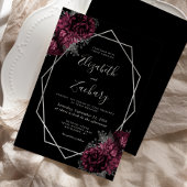 Burgundy Floral Silver Lijst Black Wedding Kaart