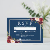 Burgundy Floral Silver Navy Blue Meal Options RSVP (Staand voorkant)