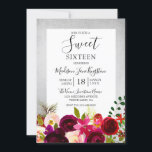 Burgundy Floral Silver Sweet 16 Party Invitation Kaart<br><div class="desc">Burgundy Floral Silver Sweet 16 Party Invitation Matching collectie in Niche and Nest store.</div>