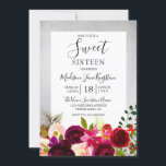 Burgundy Floral Silver Sweet 16 Party Invitation Kaart<br><div class="desc">Burgundy Floral Silver Sweet 16 Party Invitation Matching collectie in Niche and Nest store.</div>