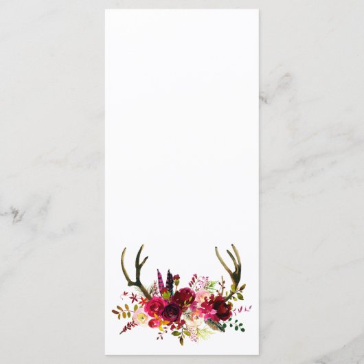 Burgundy Floral Simple 3-cursus huwelijksmenu Menu (Achterkant)