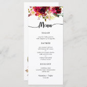 Burgundy Floral Simple 3-cursus huwelijksmenu Menu (Voorkant / Achterkant)
