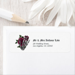 Burgundy Floral Skeleton Gothic Wedding Etiket