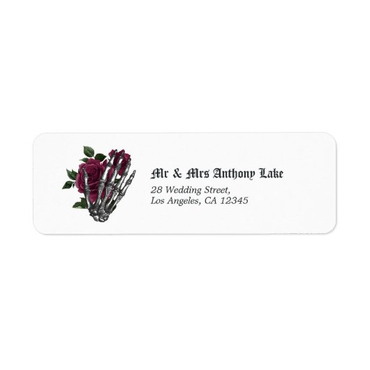 Burgundy Floral Skeleton Gothic Wedding Etiket (Voorkant)