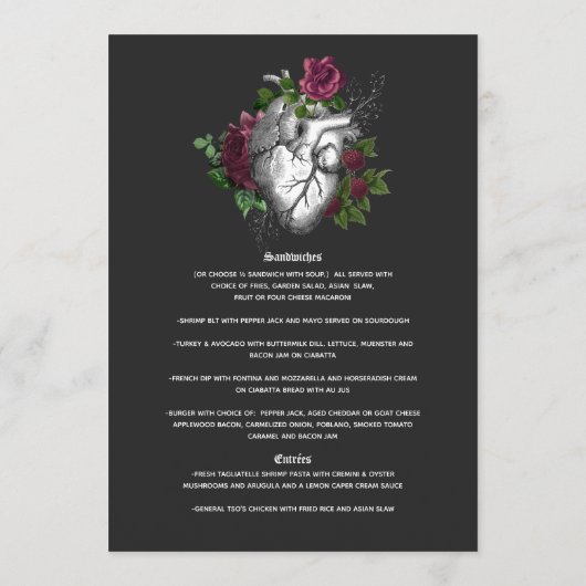 Burgundy Floral Skeleton Gothic Wedding Menu (Achterkant)