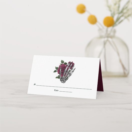 Burgundy Floral Skeleton Gothic Wedding Plaatskaartje (Voorkant)