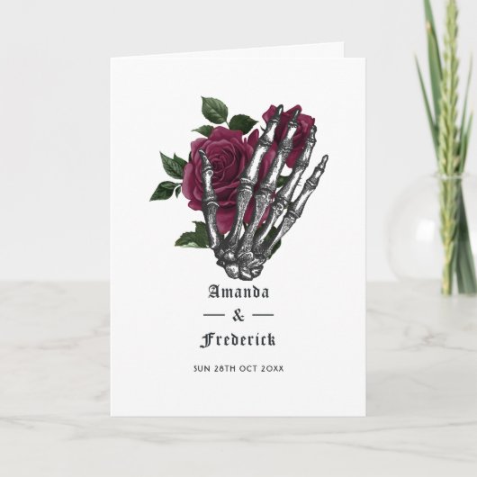 Burgundy Floral Skeleton Gothic Wedding Programma (Voorkant)