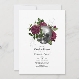 Burgundy Floral Skull Gothic Couples Shower Kaart