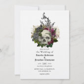 Burgundy Floral Skull Halloween Gothic Wedding Inv Kaart (Voorkant)