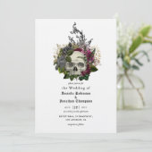 Burgundy Floral Skull Halloween Gothic Wedding Inv Kaart (Staand voorkant)