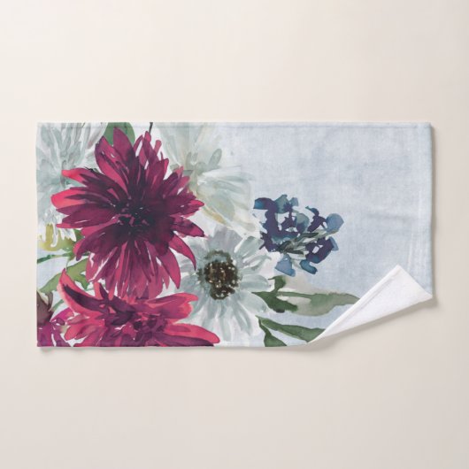 Burgundy Floral Splash op Grey Handdoek (Handdoek)