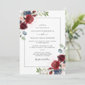 Burgundy Floral Spring Wedding Invitation Kaart (Staand voorkant)