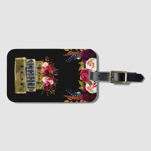 Burgundy Floral Stack of koffers Bagagelabel (Voorkant (horizontaal))