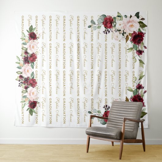Burgundy Floral Step & Repeate Afstuderen Backdrop Wandkleed (In Situ (horizontaal))