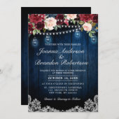 Burgundy Floral String licht Mason Jar Wedding Kaart (Voorkant / Achterkant)