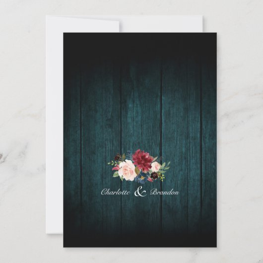 Burgundy Floral String licht Mason Jar Wedding Kaart (Achterkant)