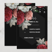 Burgundy floral string licht RSVP Uitnodiging (Voorkant / Achterkant)