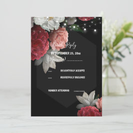 Burgundy floral string licht RSVP Uitnodiging