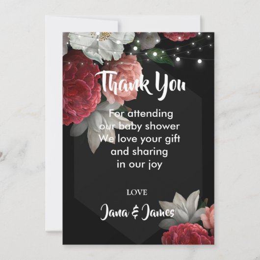 Burgundy floral string light bedankt Uitnodiging (Voorkant)