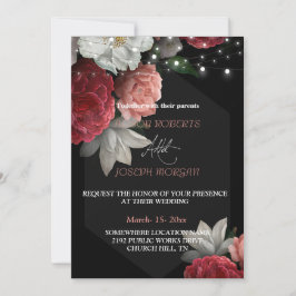 Burgundy floral string light Wedding Invitation Kaart