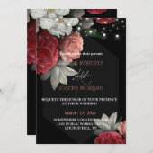 Burgundy floral string light Wedding Invitation Kaart (Voorkant / Achterkant)