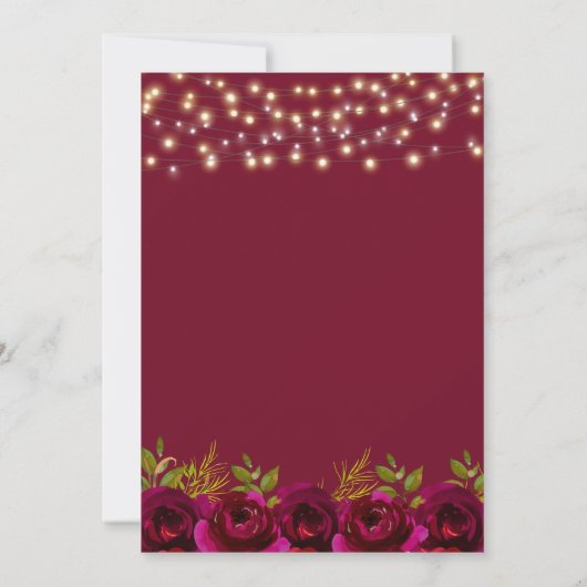 Burgundy Floral String Lights 21st Birthday Party Kaart (Achterkant)
