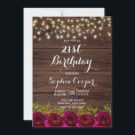 Burgundy Floral String Lights Wood 21st Birthday Kaart<br><div class="desc">Land Rustic Burgundy Marsala Floral | Barn Wood 21e Sjabloon voor uitnodiging van de Birthday Party. Robuust rood, marsala waterverf rozen, botanisch ontwerp voor een bruiloft met groene bladeren en touwlichten op donkerbruin hout. Eigenschap een elegant handgeschreven typografisch ontwerp. Geweldige keuze voor een volwassen verjaardagsfeestje voor haar: 13e 15e 16e...</div>