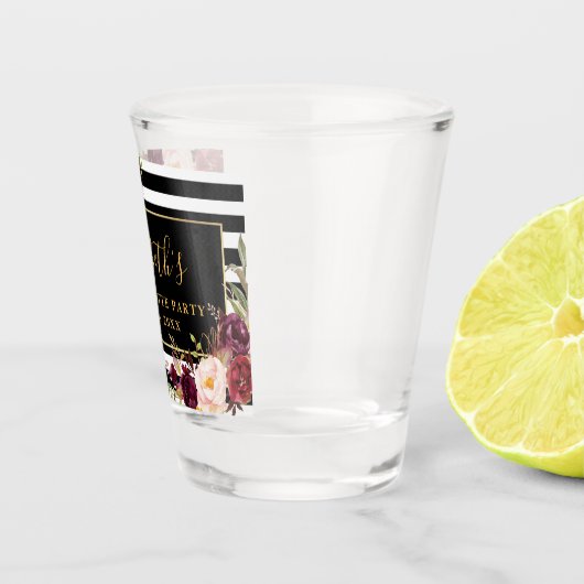 Burgundy Floral Striped Bachelorette Party Gold Shot Glas (Rechts)
