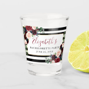 Burgundy Floral Striped Bachelorette Party Shot Glas