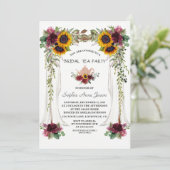 Burgundy Floral Sunflower Canopy Bridal Tea Party Kaart (Staand voorkant)