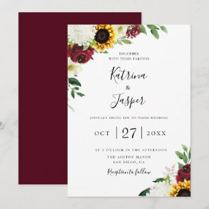 Burgundy Floral Sunflower Wedding Kaart