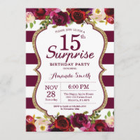 Burgundy Floral Surprise 15th Birthday Party
