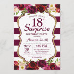 Burgundy Floral Surprise 18th Birthday Party Kaart<br><div class="desc">Burgundy Floral Surprise 18th Birthday Party Invitation for women. Burgundy Red en Gold Birthday Party nodigen uit. Gold Glitter. Florale bloem van de Bourgogne Waterverf. Bourgogne en witte strepen. 13e 15e 16e 18e 21e 30e 40e 50e 60e 70e 90e 100e, Alle leeftijden. Afdrukbaar digitaal. Voor verdere aanpassing, te klikken gelieve...</div>